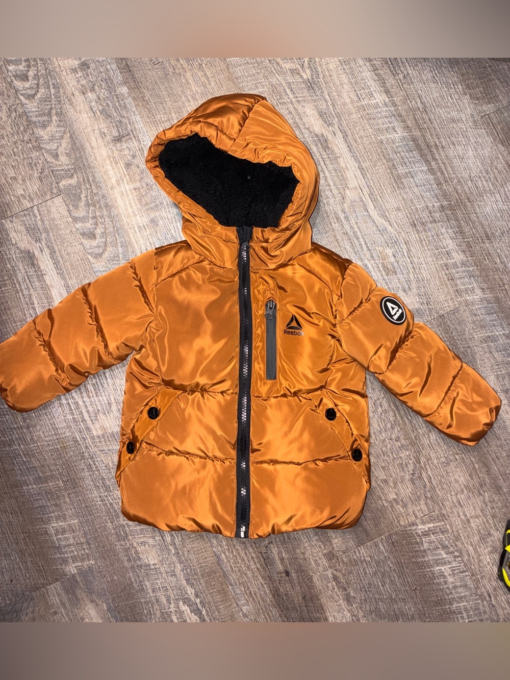 Reebok Toddler Boys Winter Coat Brown Insulated Hooded Snow Outerwear - size 2T